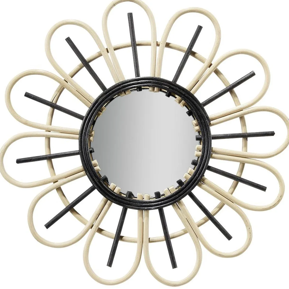 Miroir rond en rotin naturel et noir Ø39,5cm < Gifi Outlet