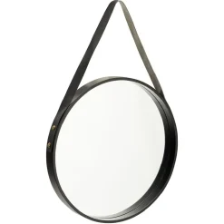 Miroir rond à suspendre contour bois noir Ø40 cm