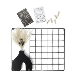 Mémo grille murale métal noir avec pinces en bois et fleurs séchées 40x50cm < Gifi Hot
