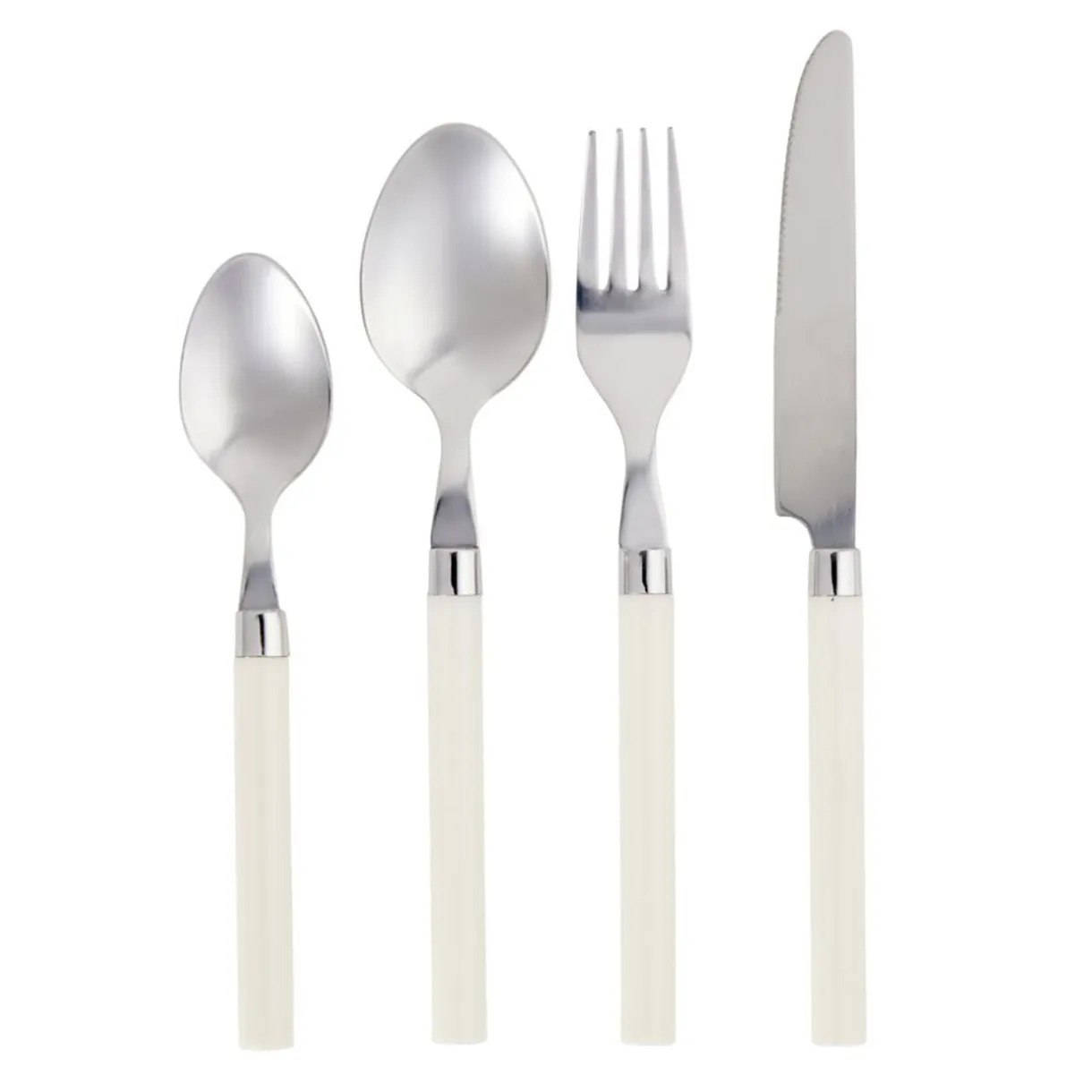 Ménagère 4 personnes 16 couverts inox avec manche plastique blanc ivoire < Gifi Hot