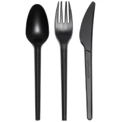 Ménagère réutilisable noir 18 couverts à base d'amidon de maïs