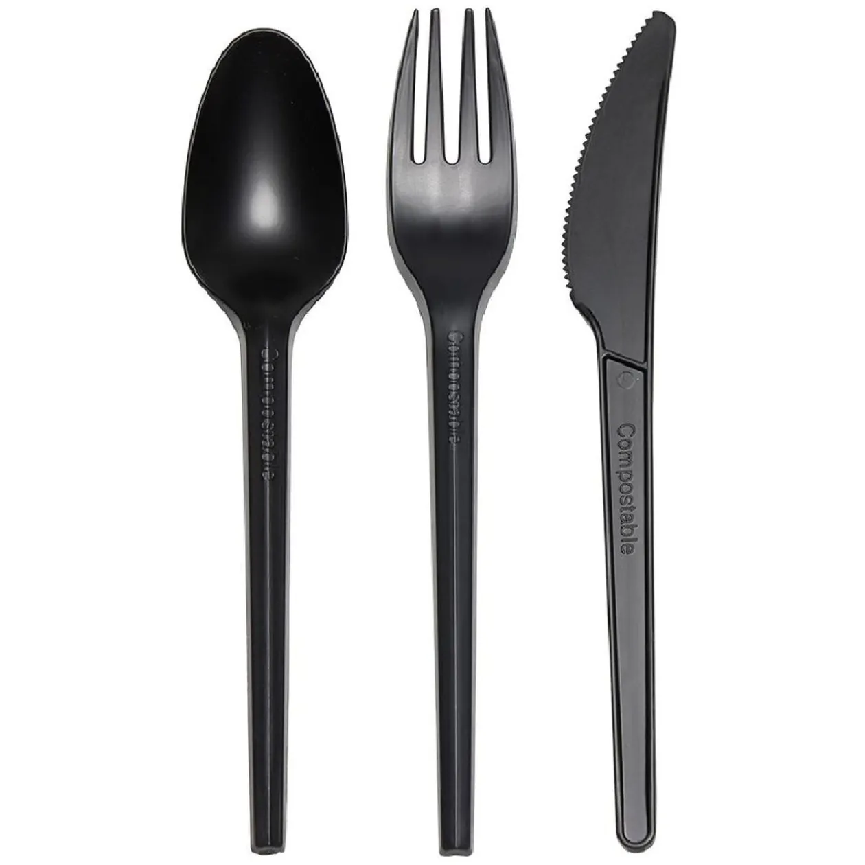 Ménagère réutilisable noir 18 couverts à base d'amidon de maïs