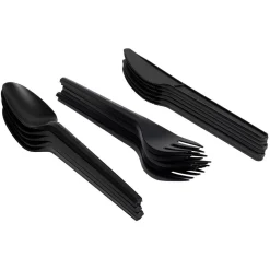 Ménagère réutilisable noir 18 couverts à base d'amidon de maïs