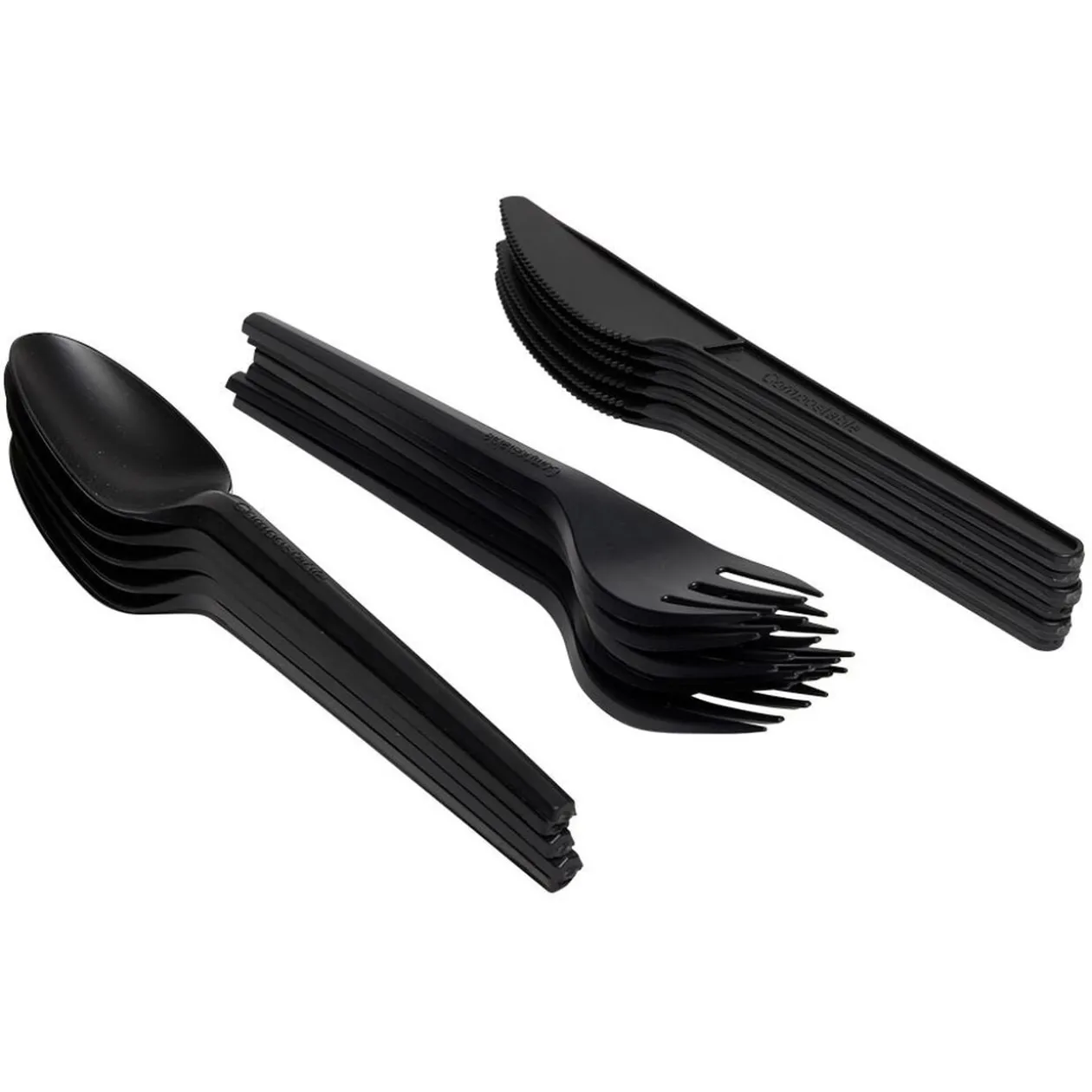Ménagère réutilisable noir 18 couverts à base d'amidon de maïs
