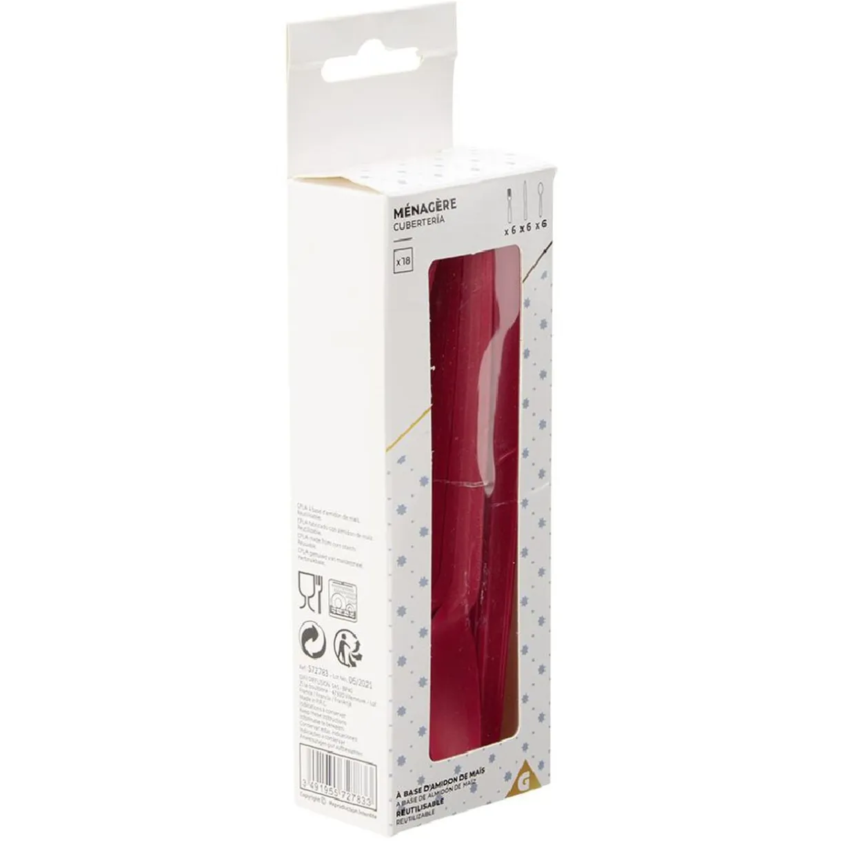 Ménagère réutilisable rouge 18 couverts à base d'amidon de maïs < Gifi Hot