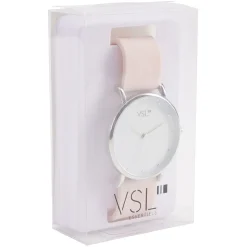 Montre à cadran rond argenté bracelet pastel