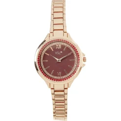 Montre à cadran rond bordeaux avec strass bracelet doré < Gifi Best