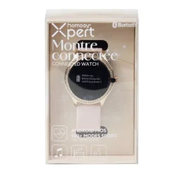 Montre connectée ronde strass bracelet silicone Ø5cm (2 modèles blanc ou rose) < Gifi New