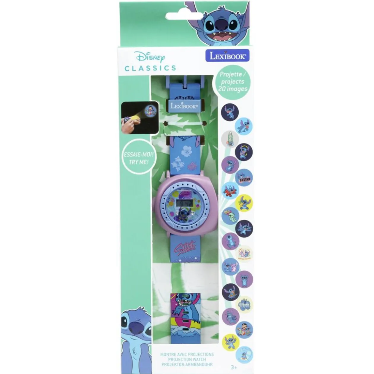 Montre enfant digitale Stitch avec projection 20 images plastique bleu