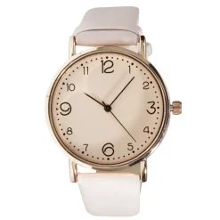 Montre femme cadran rond acier doré bracelet simili Ø3,5xH23cm (4 modèles)