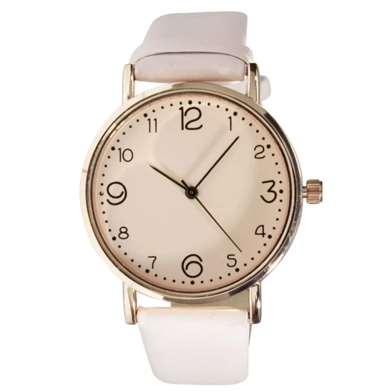 Montre femme cadran rond acier doré bracelet simili Ø3,5xH23cm (4 modèles)