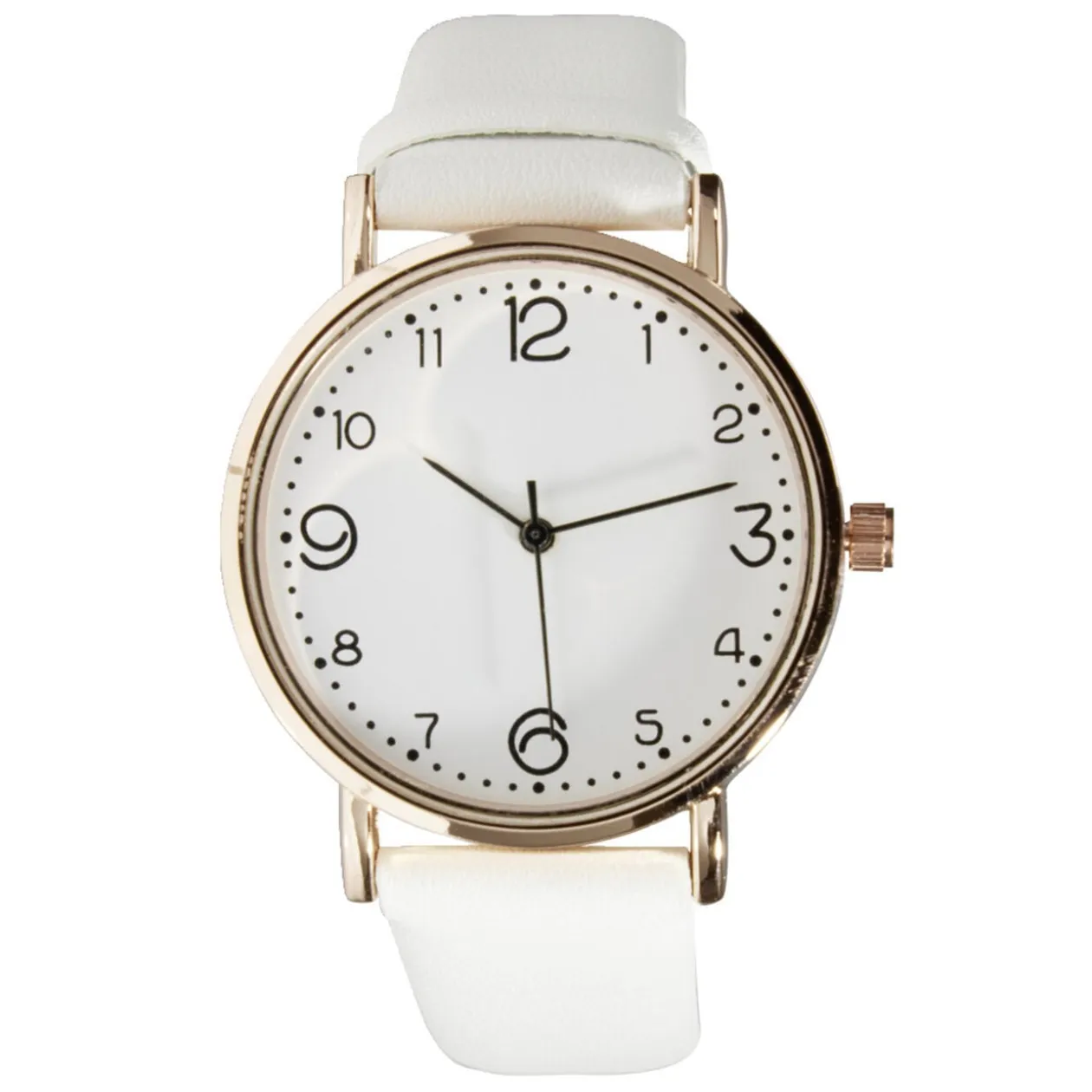 Montre femme cadran rond acier doré bracelet simili Ø3,5xH23cm (4 modèles)