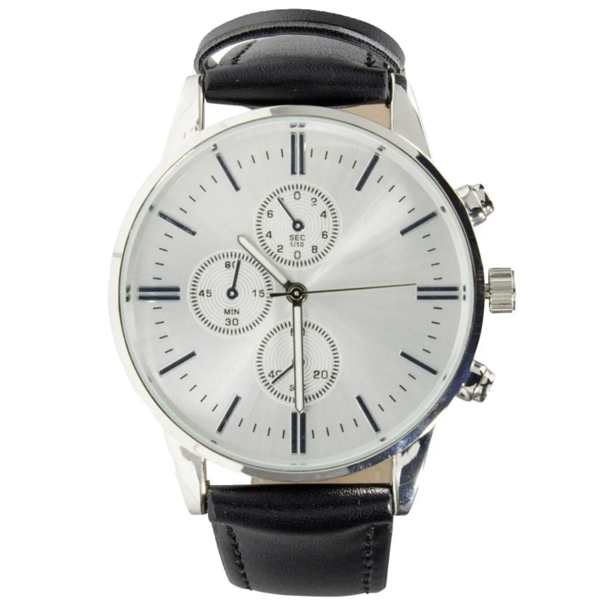 Montre homme cadran rond acier argenté bracelet simili Ø4xH24,5cm < Gifi Hot