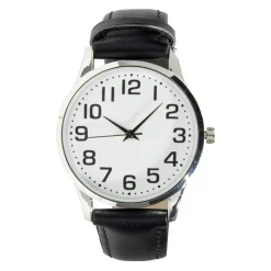 Montre homme cadran rond acier argenté bracelet simili Ø3,5xH23,5cm (2 modèles)