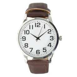 Montre homme cadran rond acier argenté bracelet simili Ø3,5xH23,5cm (2 modèles)