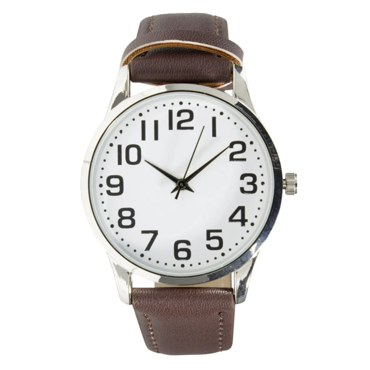 Montre homme cadran rond acier argenté bracelet simili Ø3,5xH23,5cm (2 modèles)