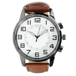 Montre homme cadran rond noir bracelet simili Ø4xH25,5cm (2 modèles)