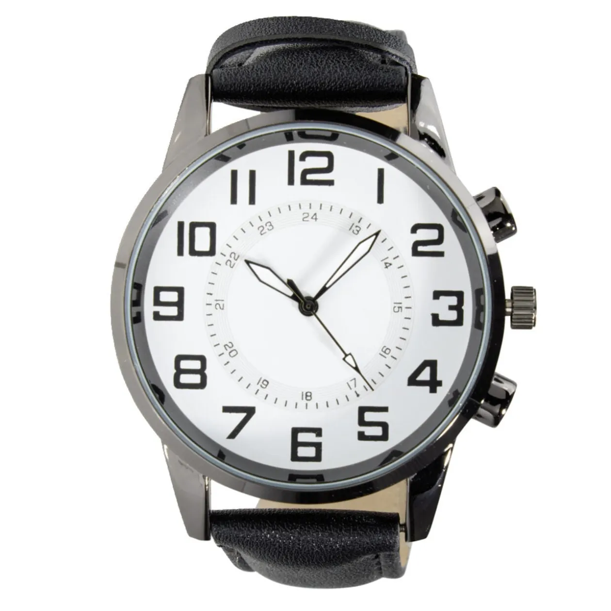 Montre homme cadran rond noir bracelet simili Ø4xH25,5cm (2 modèles)