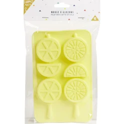 Moule à glaçon brochette forme citron-silicone jaune 18,3x11,4xH1,5cm