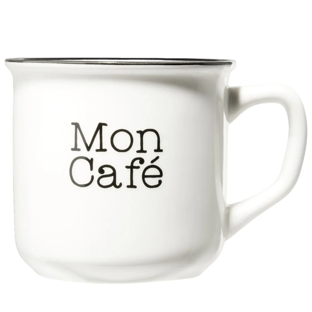 Mug café en porcelaine effet email blanc et bord noir Mon café 33cl H8,5cm < Gifi Outlet