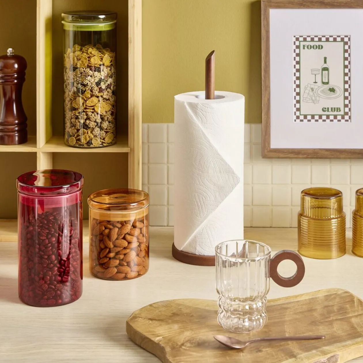 Mug 28cl en verre transparent avec anse ronde en bois Ø7,5xH9cm