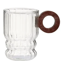 Mug 28cl en verre transparent avec anse ronde en bois Ø7,5xH9cm
