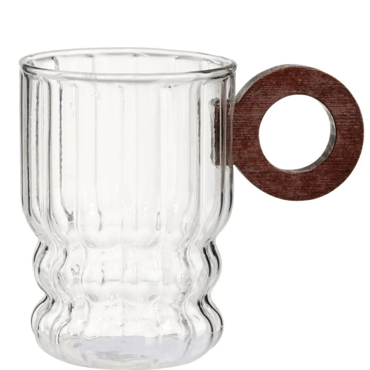 Mug 28cl en verre transparent avec anse ronde en bois Ø7,5xH9cm