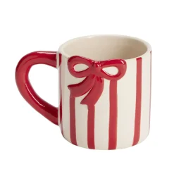 Mug céramique blanc rayé rouge avec noeud 280ml < Gifi New