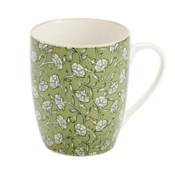 Mug céramique motif floral Indie Ø9,5xH8cm (2 modèles beige ou vert)