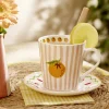 Mug céramique motif fruit orange bayadère rayures colorées Ø8,5xH9cm (2 modèles)