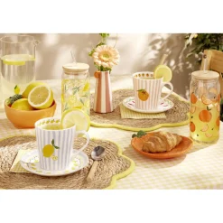 Mug céramique motif fruit orange bayadère rayures colorées Ø8,5xH9cm (2 modèles)