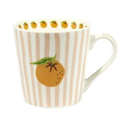 Mug céramique motif fruit orange bayadère rayures colorées Ø8,5xH9cm (2 modèles)