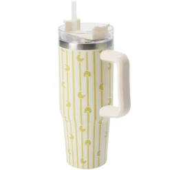 Mug de transport XL inox et plastique imprimé croissant et rayures avec anse H24cm < Gifi Hot