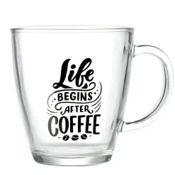 Mug en verre transparent Like Begins After Coffee 300ml