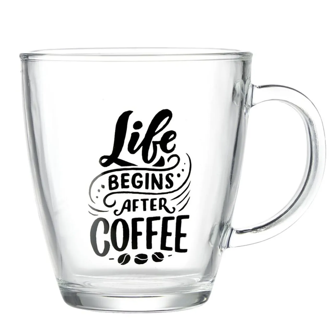 Mug en verre transparent Like Begins After Coffee 300ml