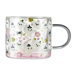 Mug Halloween double paroi 25cl motif fantôme verre rose 12,5x8,5xH10cm < Gifi Clearance