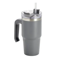 Mug isotherme inox 550ml avec couvercle et paille Ø8,5xH28,5cm