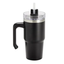 Mug isotherme inox 550ml avec couvercle et paille Ø8,5xH28,5cm