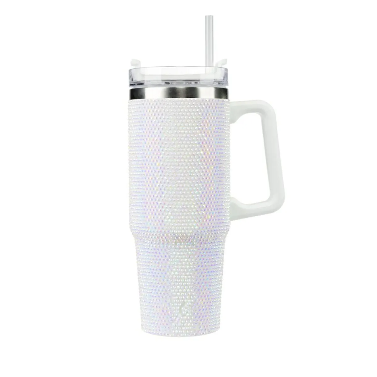 Mug isotherme inox 900ml avec paille plastique gris strass H26cm < Gifi Online