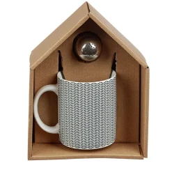 Mug porcelaine avec boule à thé inox noir blanc 35 cl