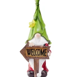Nain de jardin pancarte Welcome rouge et blanc H30cm