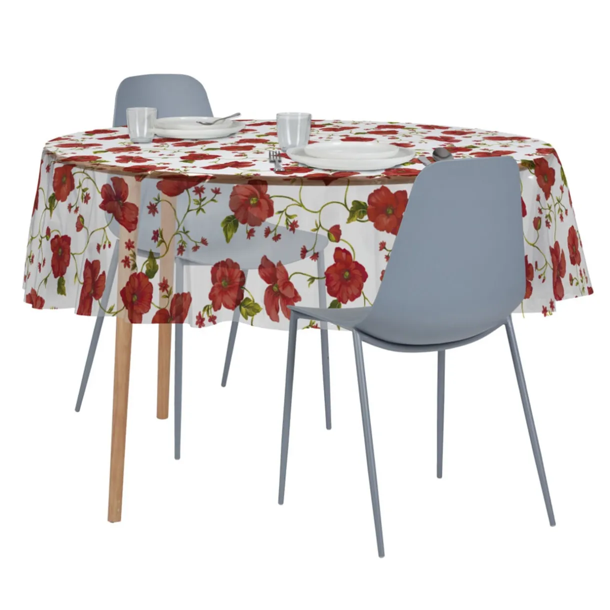 Nappe cristal ronde transparente motif coquelicot Ø150cm < Gifi New