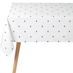 Nappe en faux lin imprimé sapin de Noël L300X140 cm blanc et vert