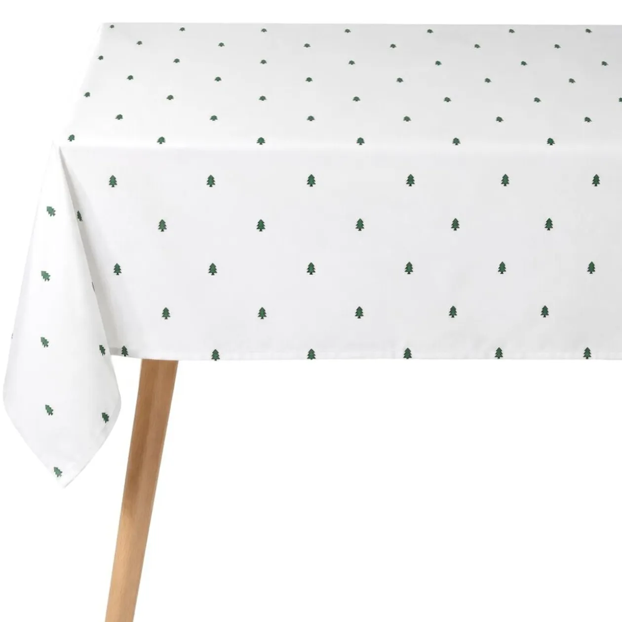 Nappe en faux lin imprimé sapin de Noël L300X140 cm blanc et vert