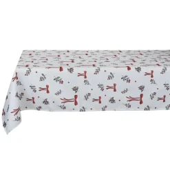 Nappe polyester imprimé noeuds et houx L300X140 cm blanc rouge et vert