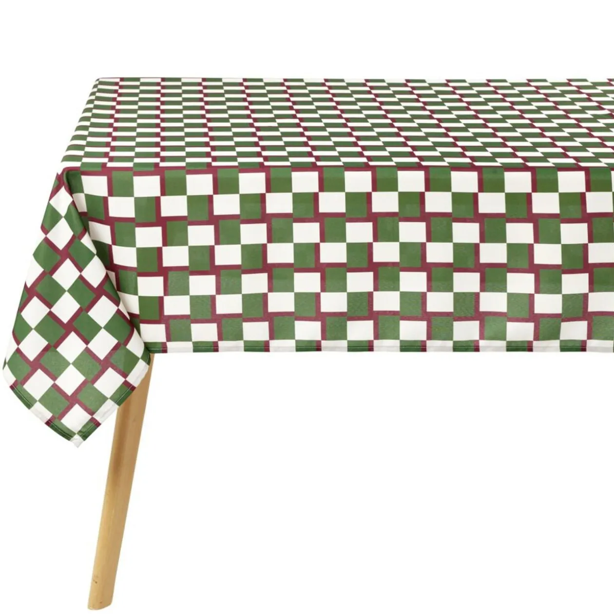 Nappe rectangulaire polyester vichy beige vert 150x250cm