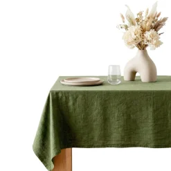 Nappe rectangulaire polyester effet lin vert kaki 145x250cm