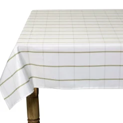 Nappe rectangulaire polyester blanche liseré kaki 150x250cm