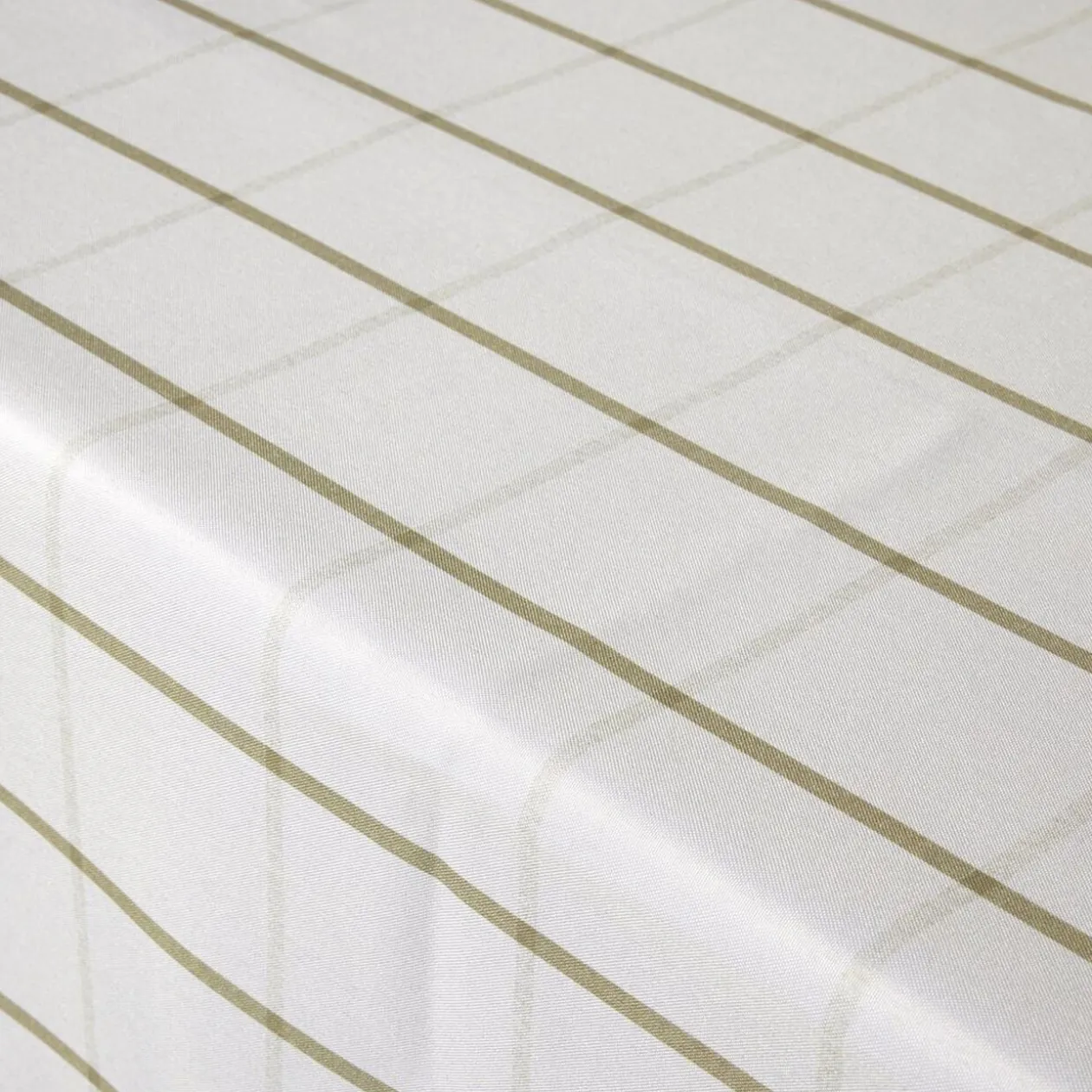 Nappe rectangulaire polyester blanche liseré kaki 150x250cm