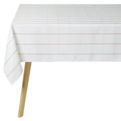 Nappe rectangulaire polyester blanche liseré taupe 150x250cm < Gifi Discount